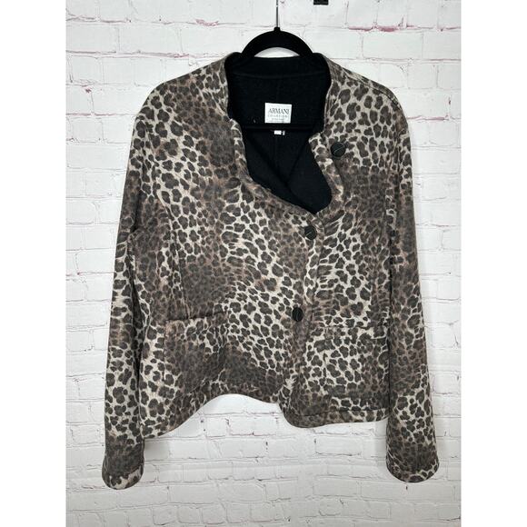 Armani Collezioni Leopard Print Band Collar Jacket Womens 14 Plus Double Faced - Picture 5 of 9
